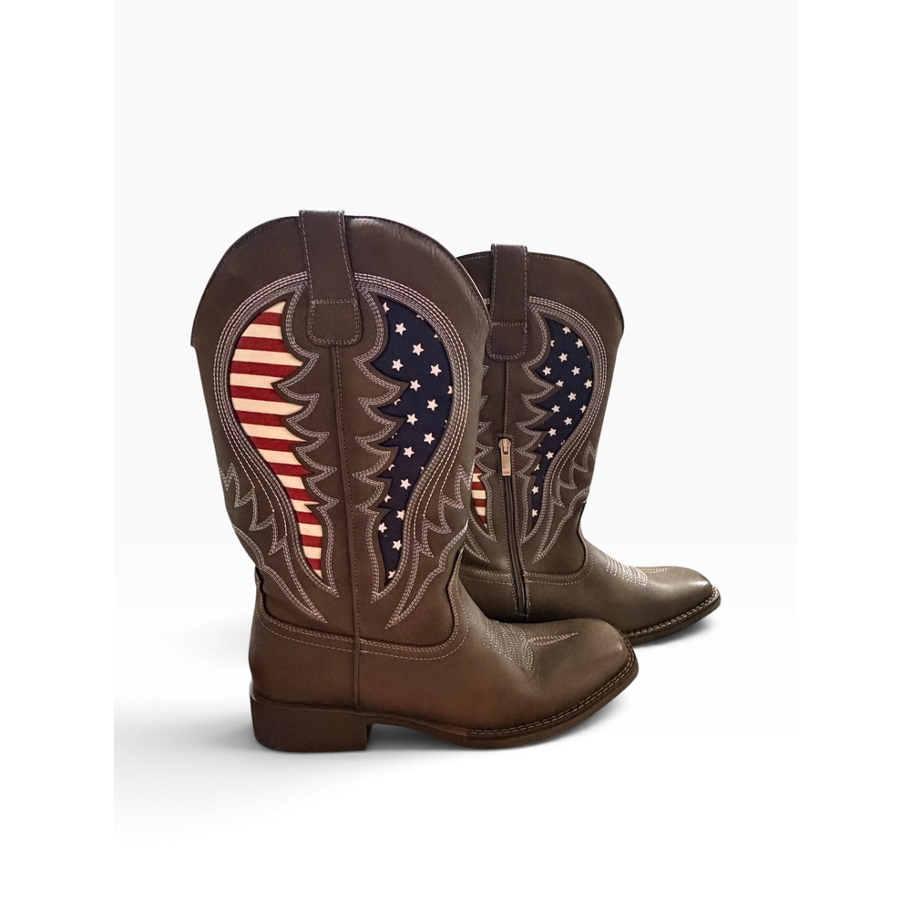 TruVeld Mens Brown American Flag Western Cowboy Boots M3403 Size 9.5 NEW